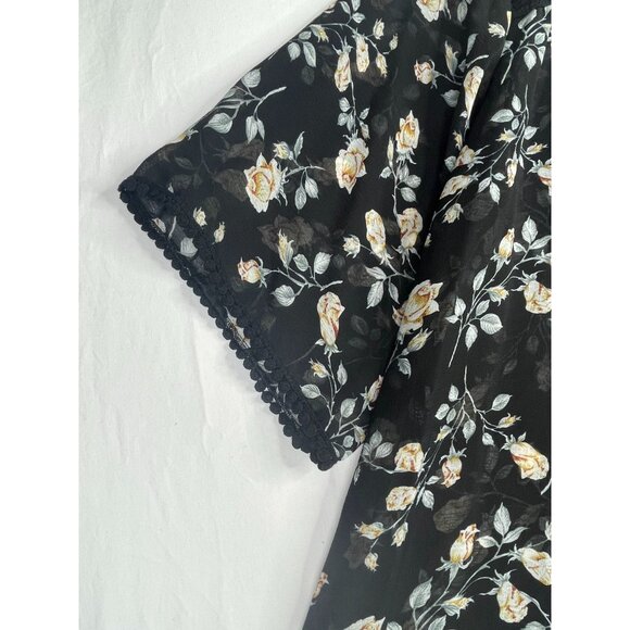 Emory Park Floral Print Open Cardigan size Large Black AS IS - Picture 3 of 7